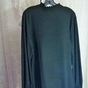 Rich Black Knit Blouse Smocking at Neck and Cuffs NWT Size XL